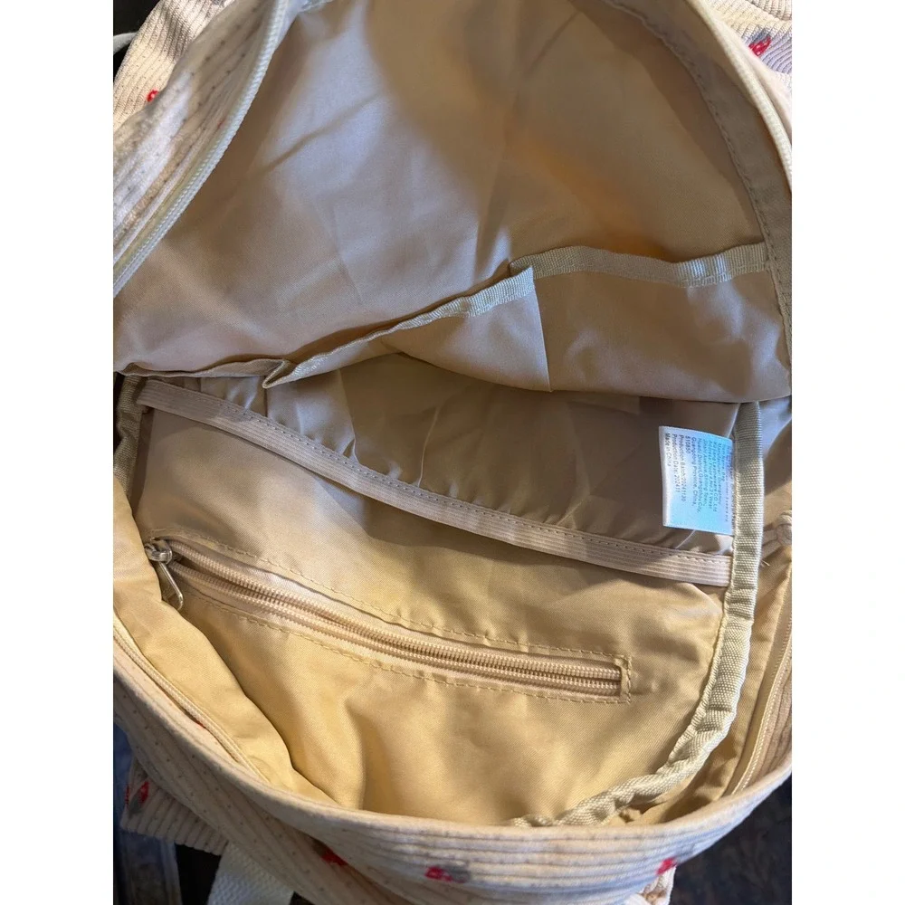 Strawberry Print Corduroy Backpack Kawaii School Bookbag